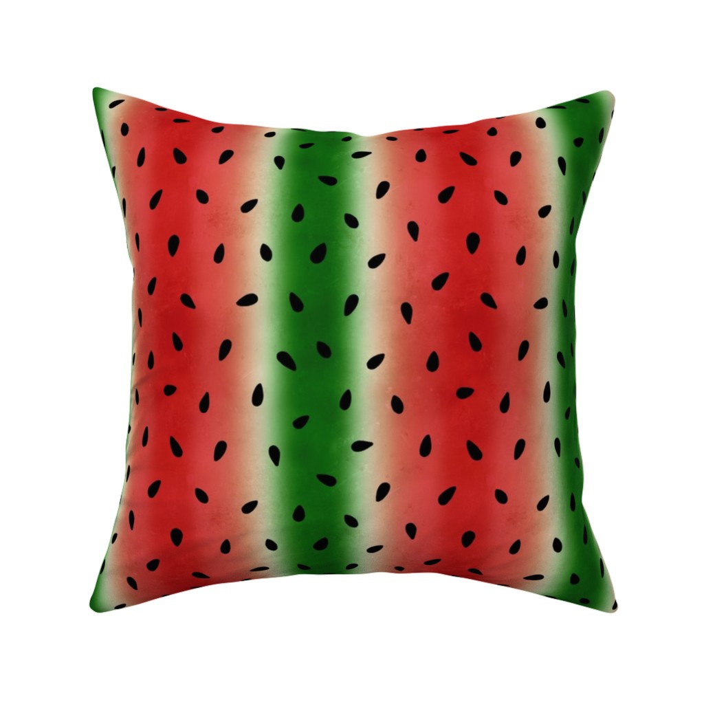 Watermelon Stripes Distressed - Red and Green Pillow, Woven, Black, 16x16, Single Sided, Multicolor