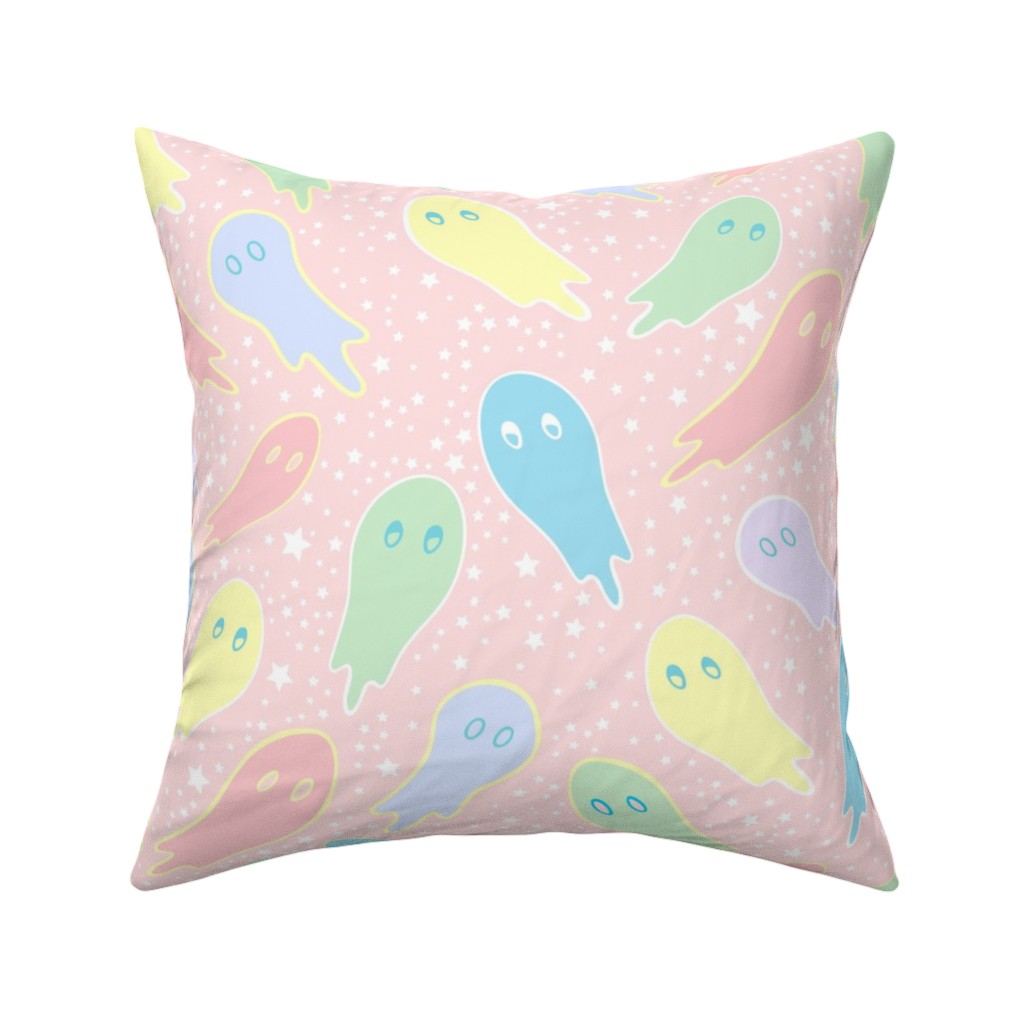 Pastel Ghosts on Pink Pillow, Woven, Black, 16x16, Single Sided, Multicolor
