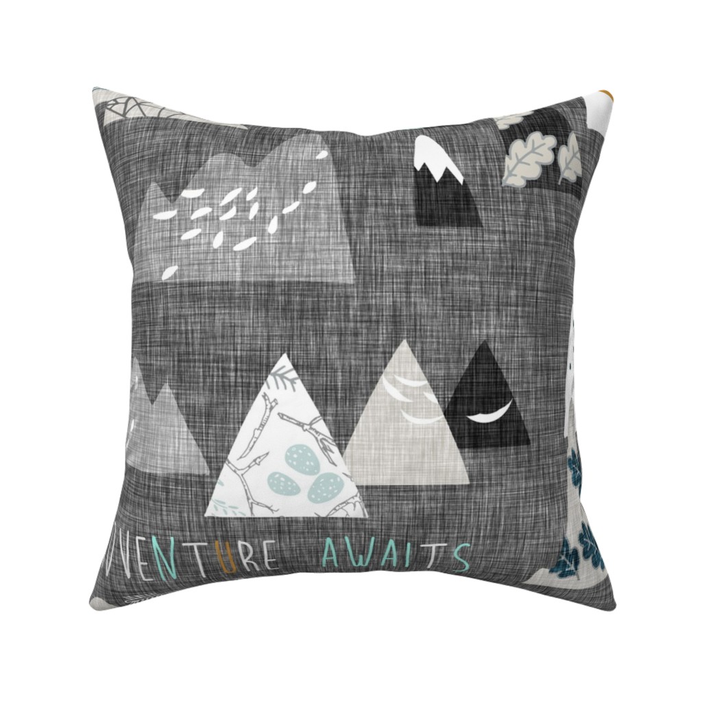 Adventure Awaits - Gray Pillow, Woven, Black, 16x16, Single Sided, Gray, Gray