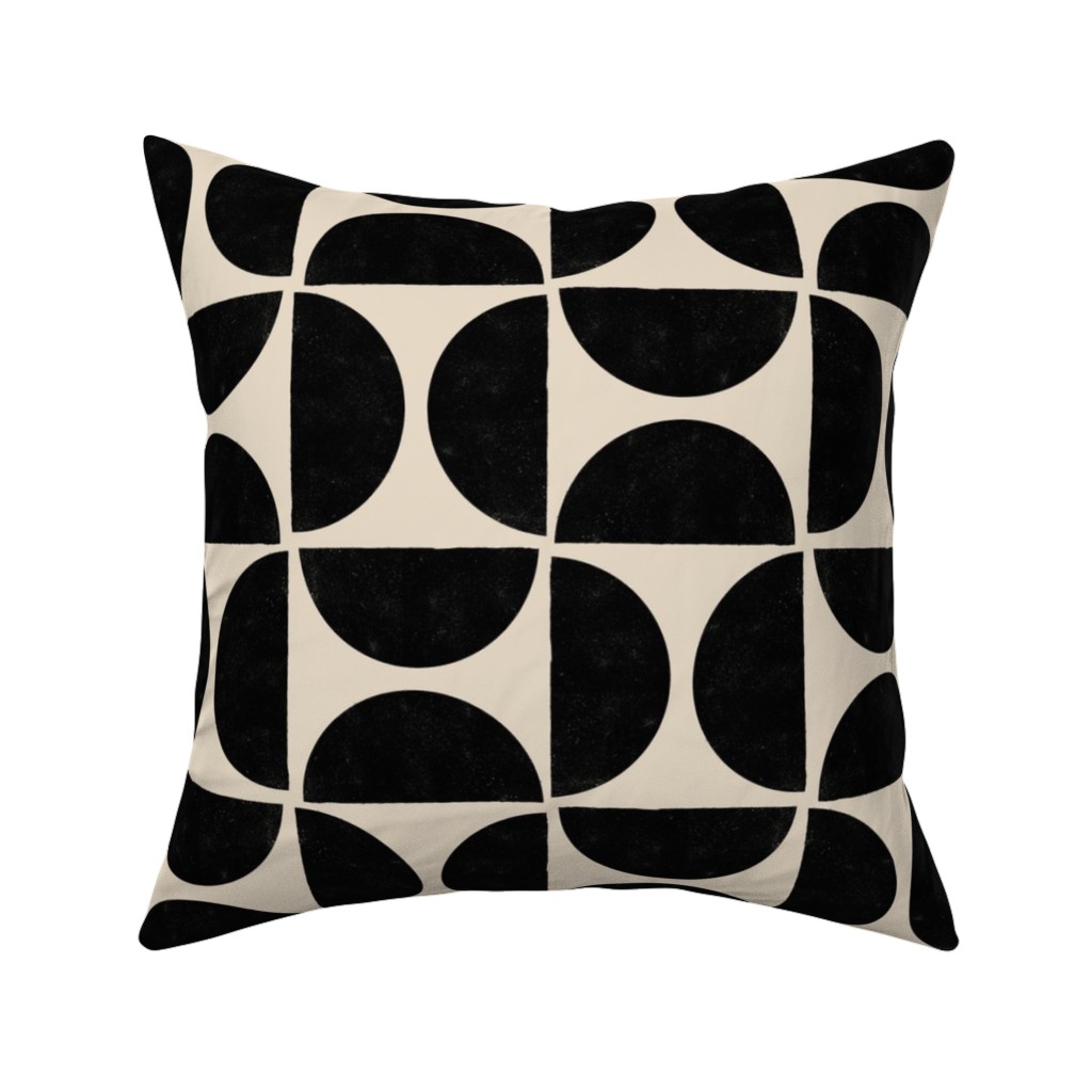 Half Moons - Black and Cream Pillow, Woven, Black, 16x16, Single Sided, Beige