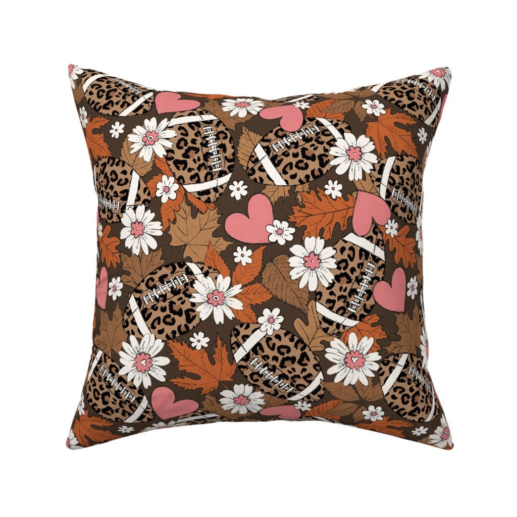 Football Fall and Florals Pillow, Woven, Black, 16x16, Single Sided, Brown, Sienna Brown
