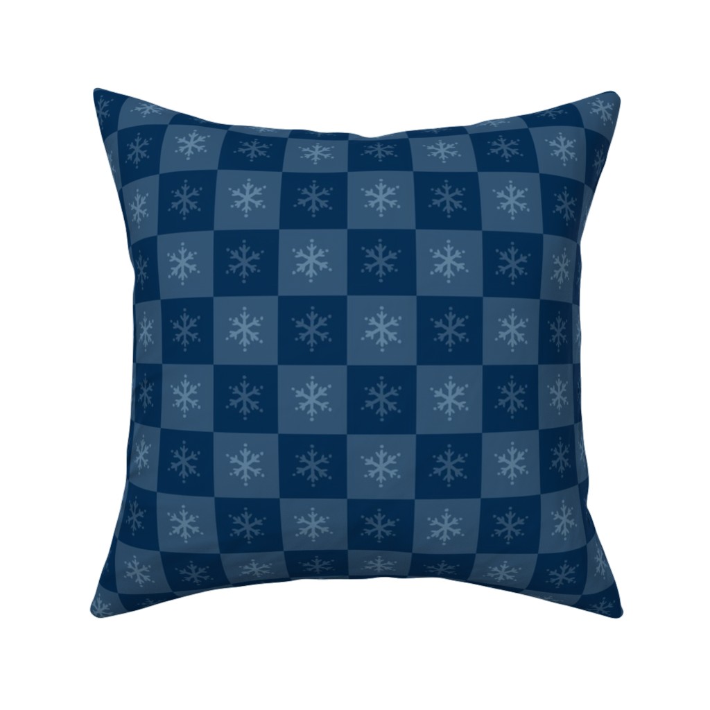 Scandi Cozy Winter Checkered Blue Snowflake Pillow, Woven, Black, 16x16, Single Sided, Blue