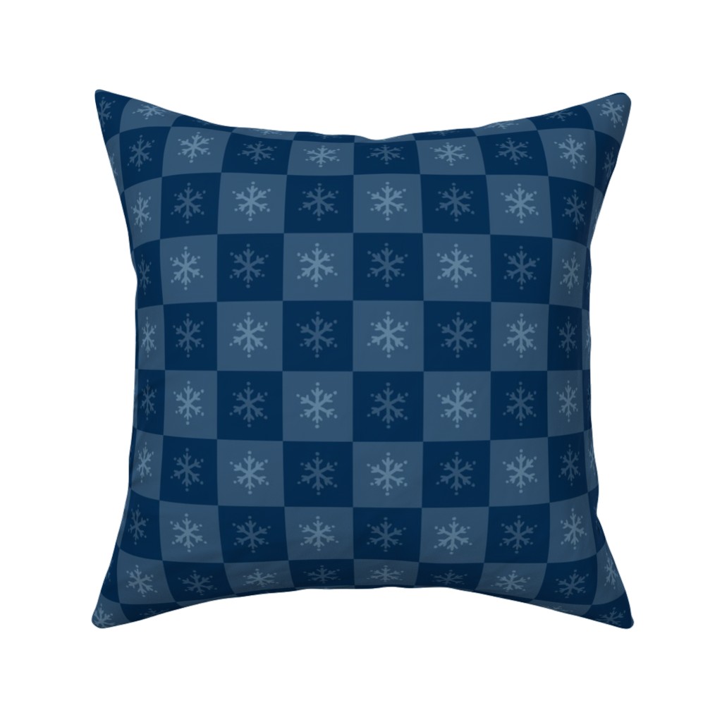 Scandi Cozy Winter Checkered Blue Snowflake Pillow, Woven, Black, 16x16, Single Sided, Blue, True Blue