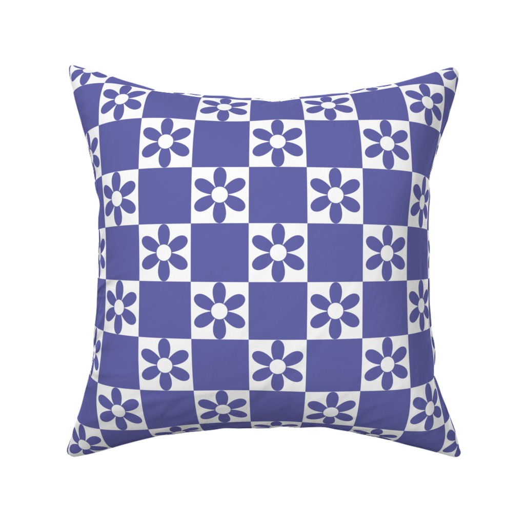 Daisy Checkerboard Pillow, Woven, Black, 16x16, Single Sided, Purple, Viola