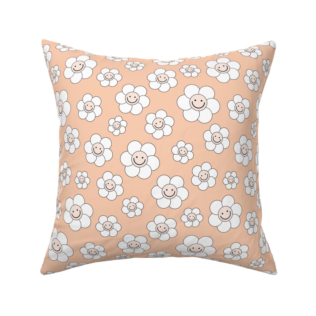 Sweet Smiling Daisies Pillow, Woven, Black, 16x16, Single Sided, Pink, Fair Weather