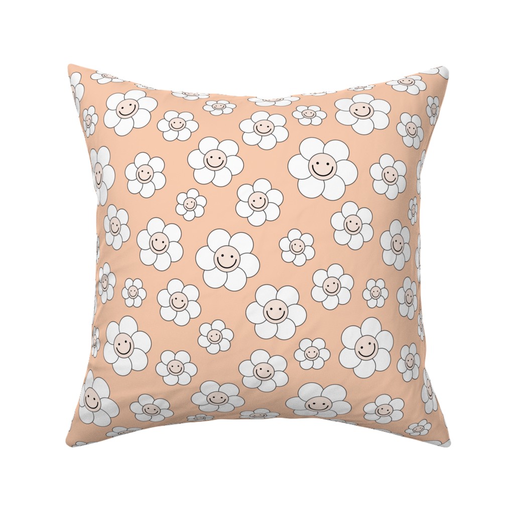 Sweet Smiling Daisies Pillow, Woven, Black, 16x16, Single Sided, Pink