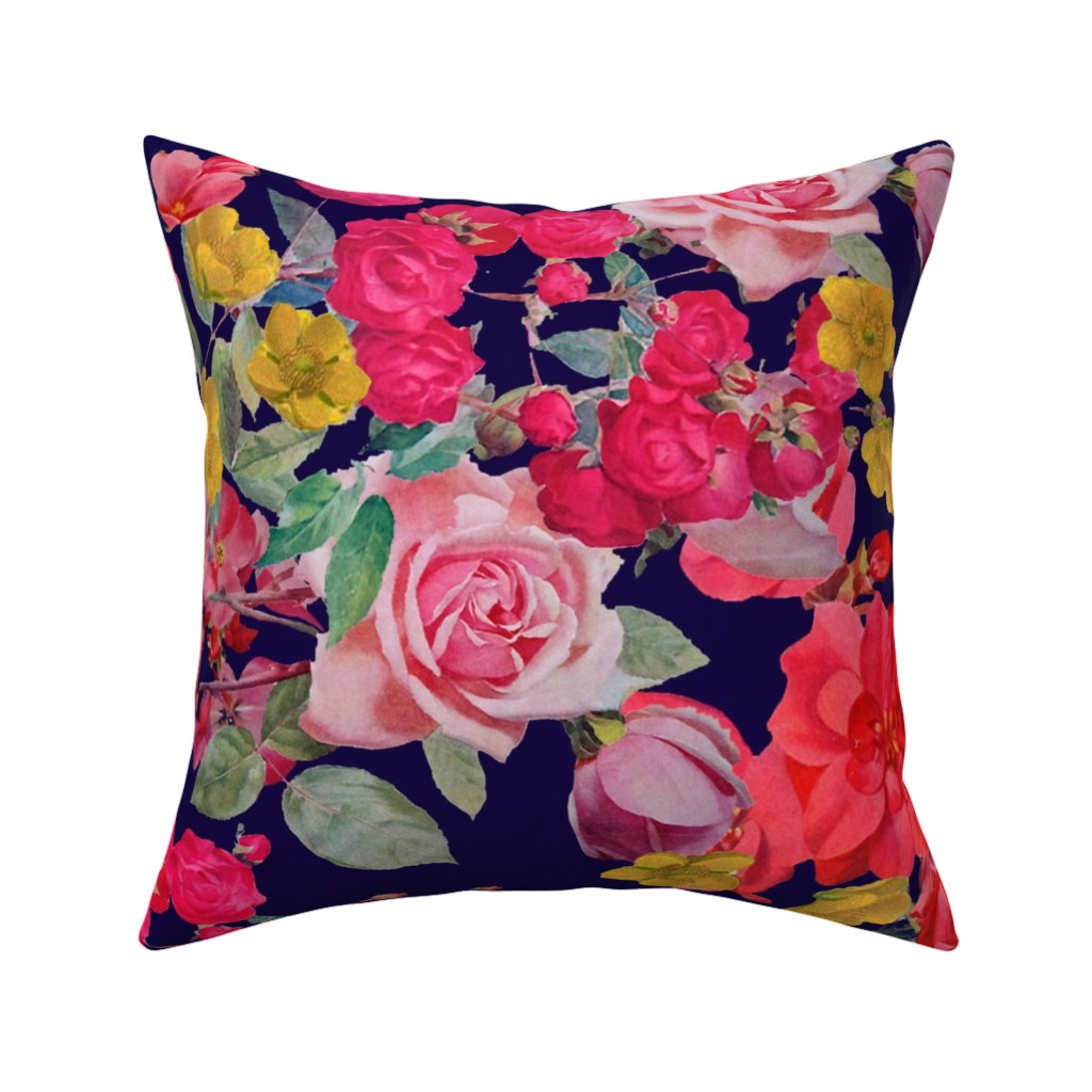 Antique Floral Print - Multi Pillow, Woven, Black, 16x16, Single Sided, Multicolor