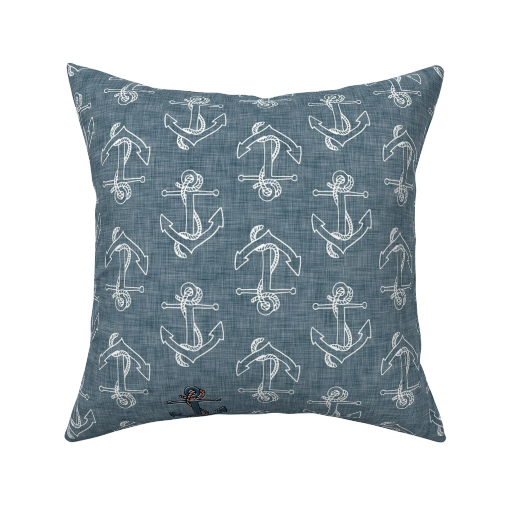 Anchors Away - Textured Blue Pillow, Woven, Black, 16x16, Single Sided, Blue, True Blue