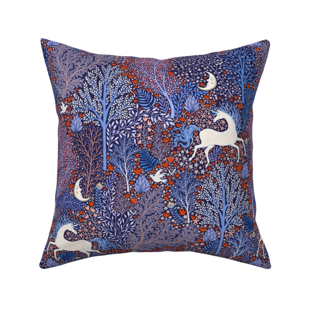 Unicorn in Nocturnal Forest - Purple Pillow, Woven, Black, 16x16, Single Sided, Purple