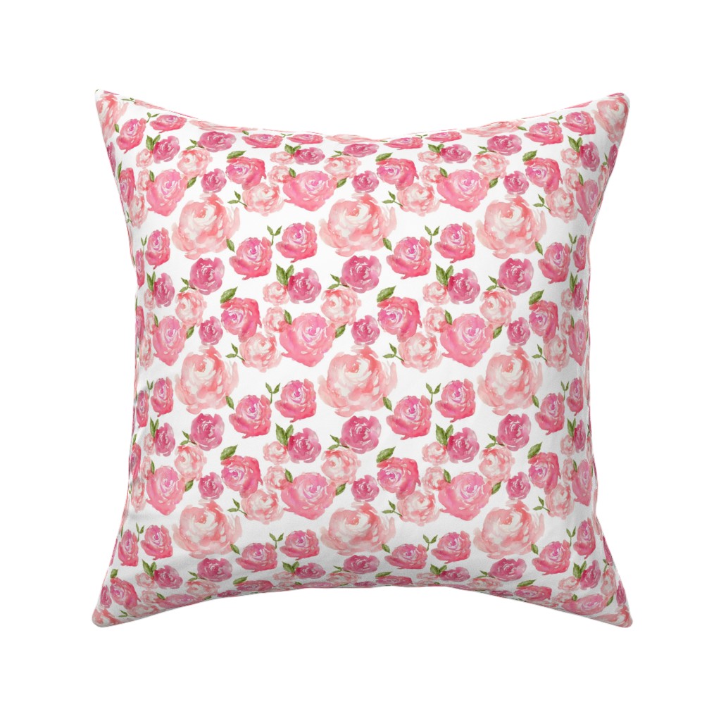 Watercolor Floral - Pink Pillow, Woven, Black, 16x16, Single Sided, Pink, Bright Pink