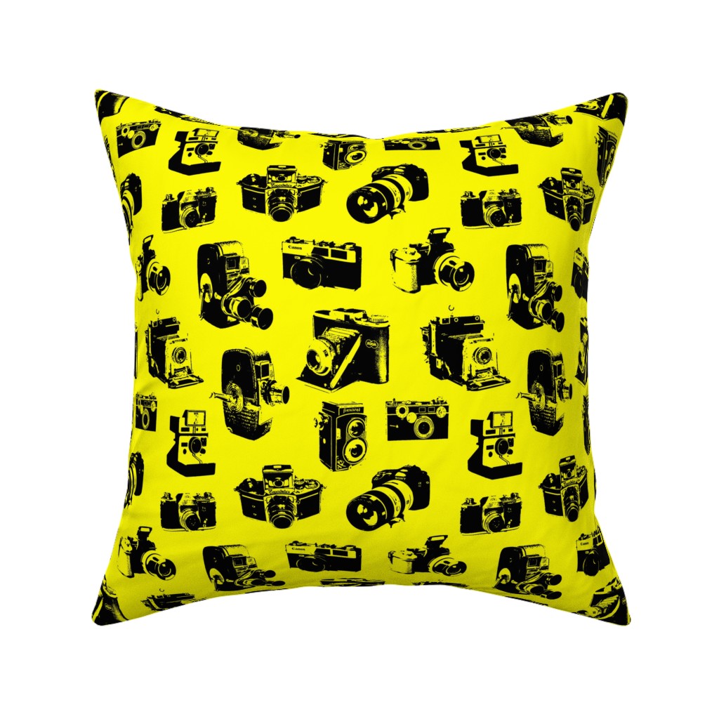Retro Cameras Pillow, Woven, Black, 16x16, Single Sided, Yellow