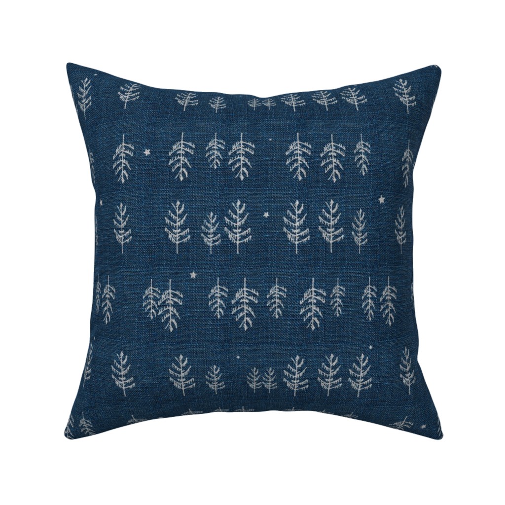 Arctic Night Forest - Navy Pillow, Woven, Black, 16x16, Single Sided, Blue, True Blue