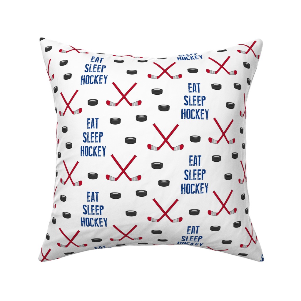 Eat Sleep Hockey - Red and Blue Pillow, Woven, Black, 16x16, Single Sided, Multicolor