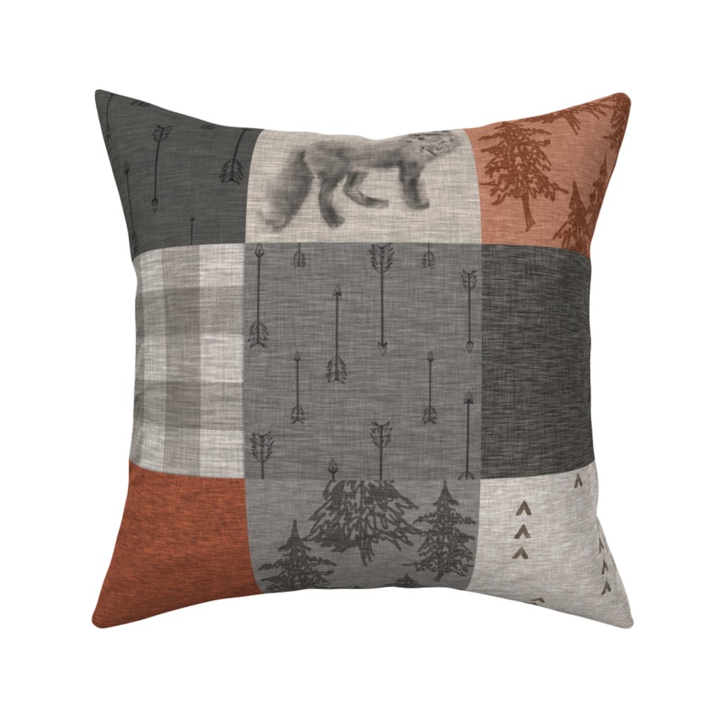 Fox and Arrows - Rust and Grey Pillow, Woven, Black, 16x16, Single Sided, Gray, Gray