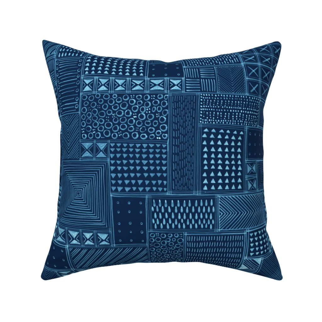 African Tribal Mud Cloth - Indigo Pillow, Woven, Black, 16x16, Single Sided, Blue, True Blue
