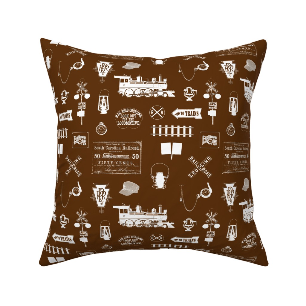 Railroad Pillow, Woven, Black, 16x16, Single Sided, Brown, Chocolate