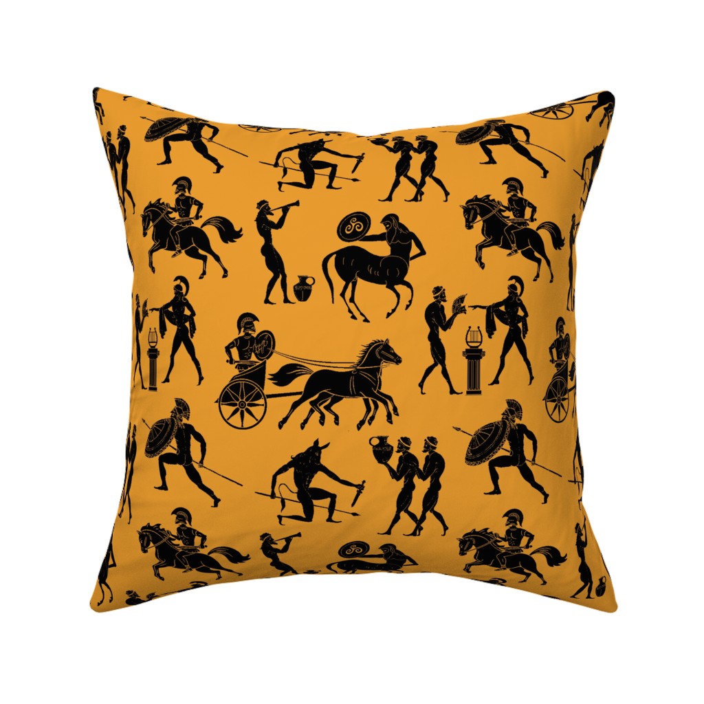 Greek Figures Pillow, Woven, Black, 16x16, Single Sided, Orange, Satsuma