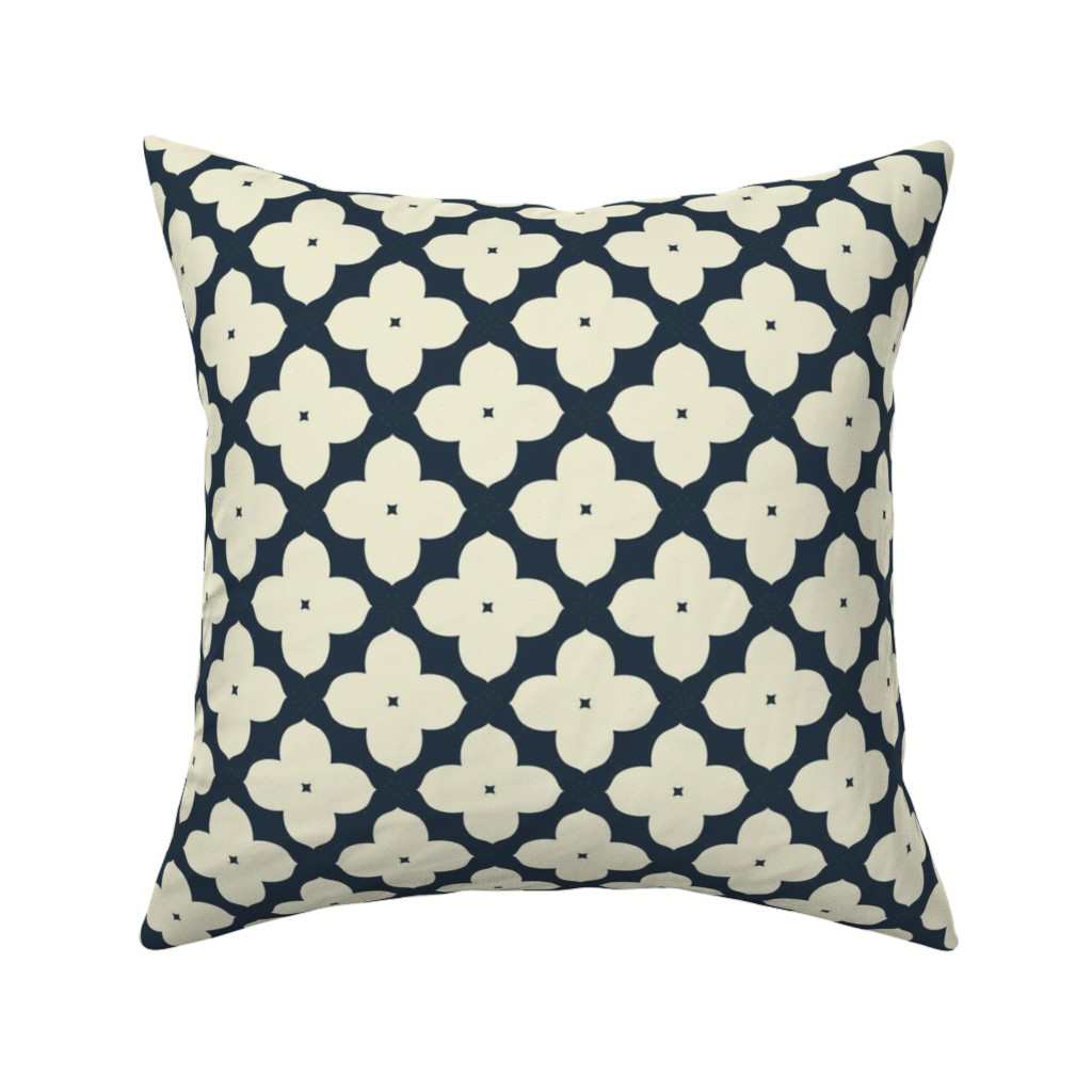 Bunchberry - Black Pillow, Woven, Black, 16x16, Single Sided, Blue, True Blue