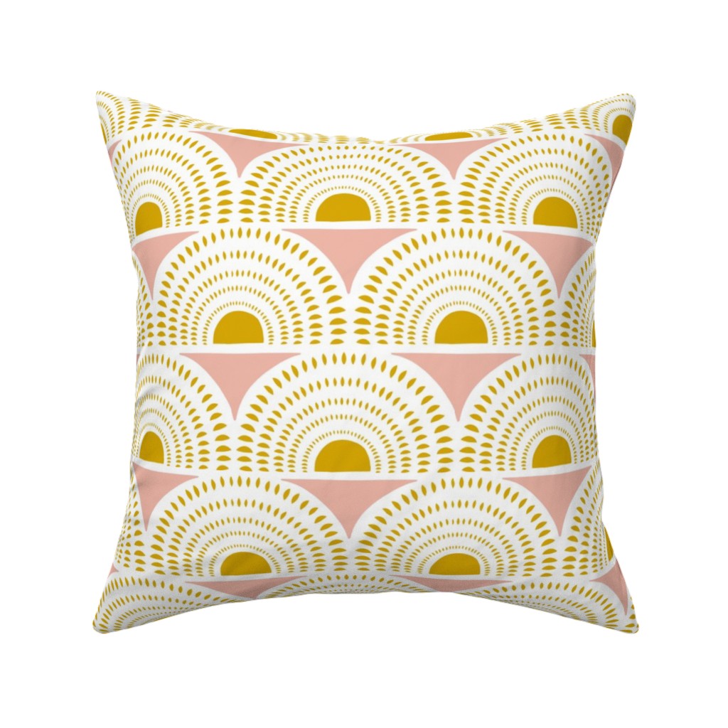 Aurora Geometric - Blush and Goldenrod Pillow, Woven, Black, 16x16, Single Sided, Yellow