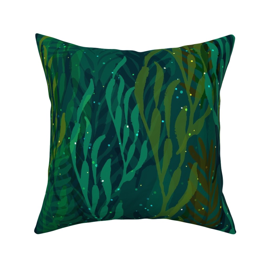 Underwater Forest - Emerald Pillow, Woven, Black, 16x16, Single Sided, Green