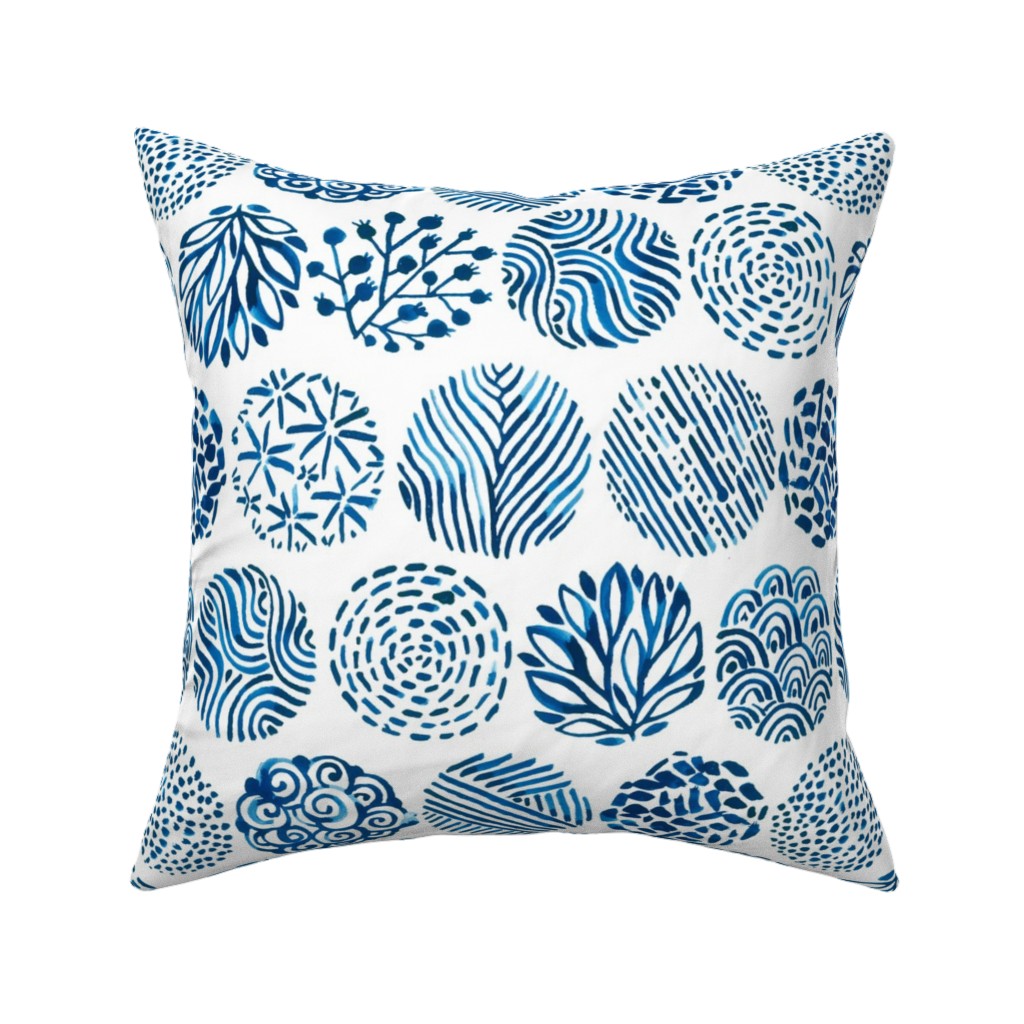 Watercolor Circles of Nature - Blue Pillow, Woven, Black, 16x16, Single Sided, Blue, True Blue