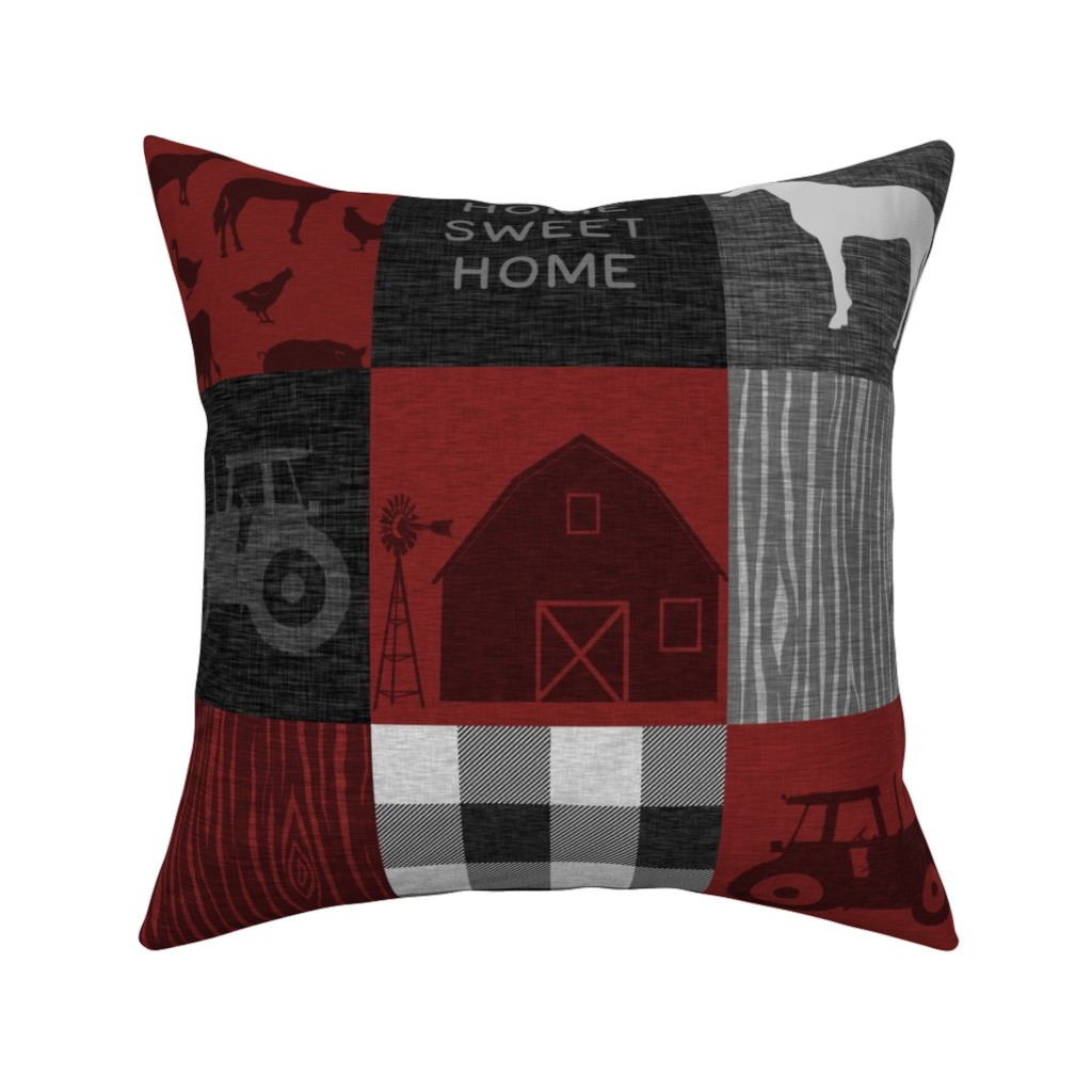 Home Sweet Home Farm - Red and Black Pillow, Woven, Black, 16x16, Single Sided, Red