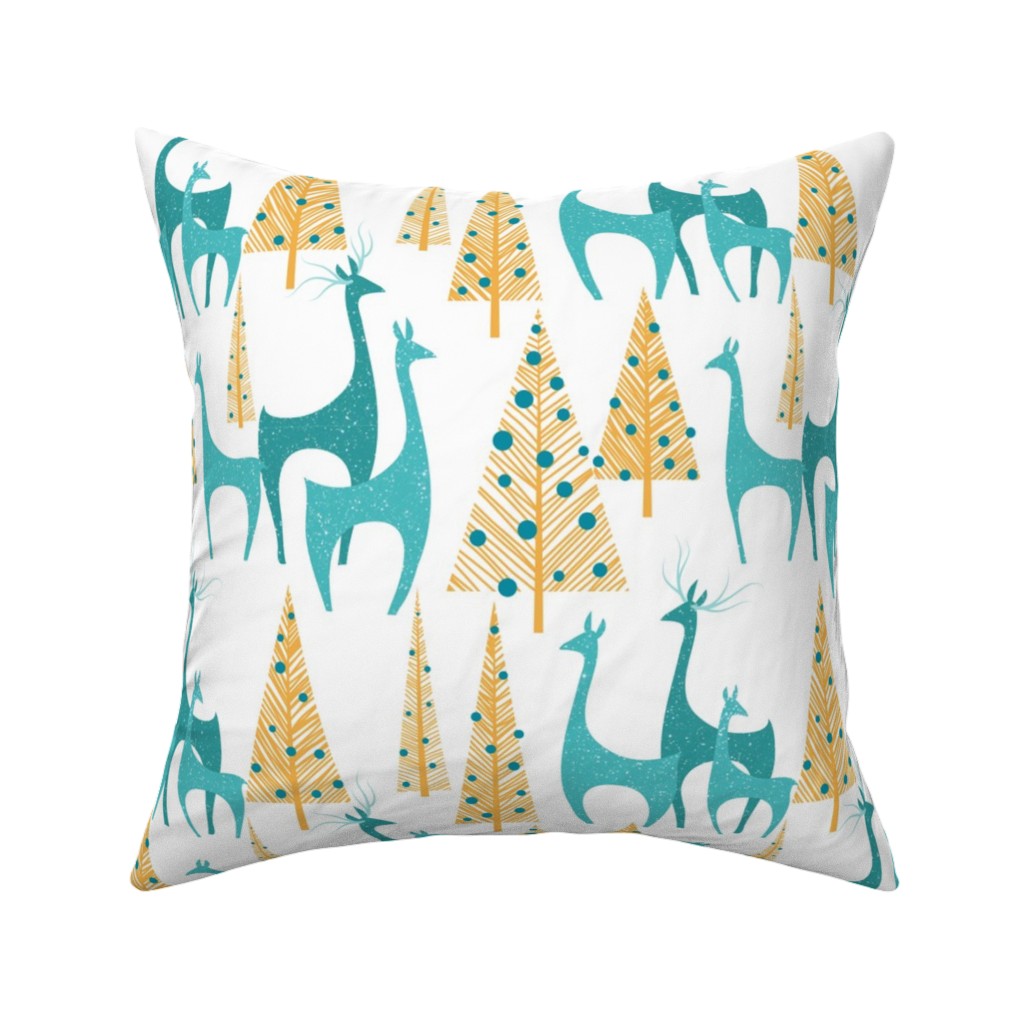 Christmas Morning Deer Pillow, Woven, Black, 16x16, Single Sided, Multicolor