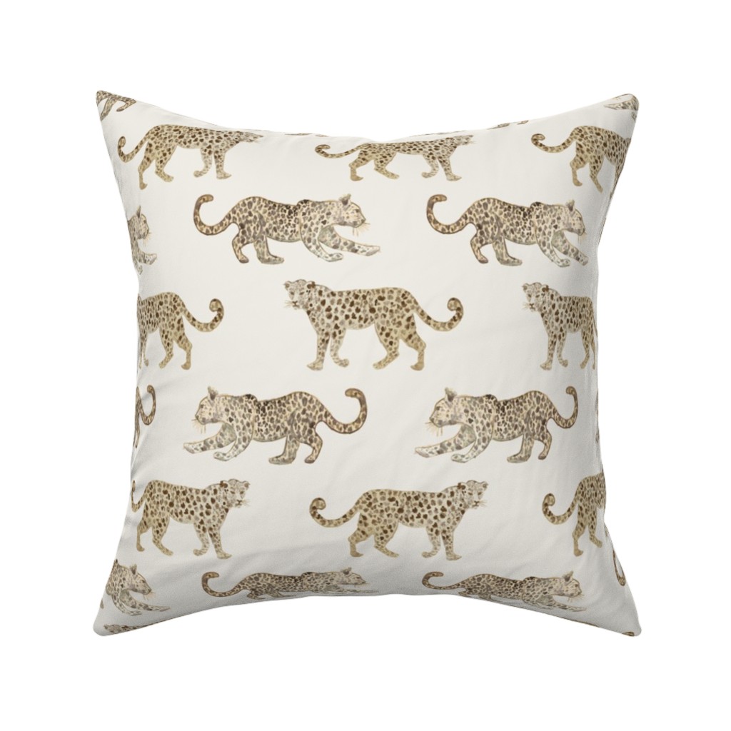 Leopard Parade Pillow, Woven, Black, 16x16, Single Sided, Beige