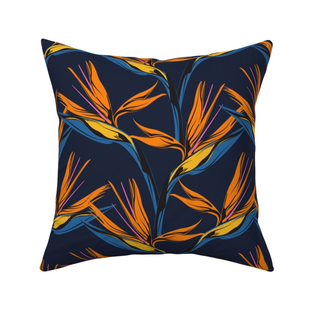 Bird of Paradise Pillow, Woven, Black, 16x16, Single Sided, Blue