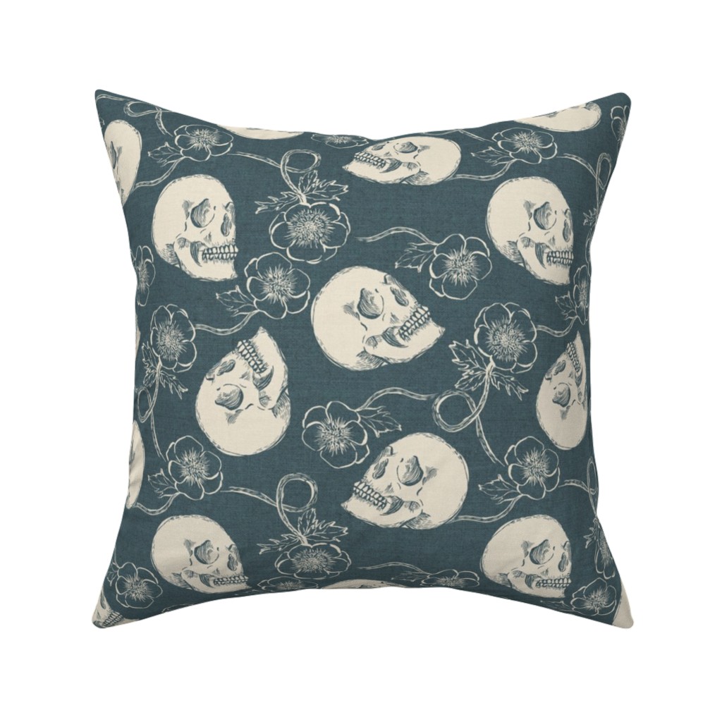 Skulls and Anemones - Grey Pillow, Woven, Black, 16x16, Single Sided, Gray