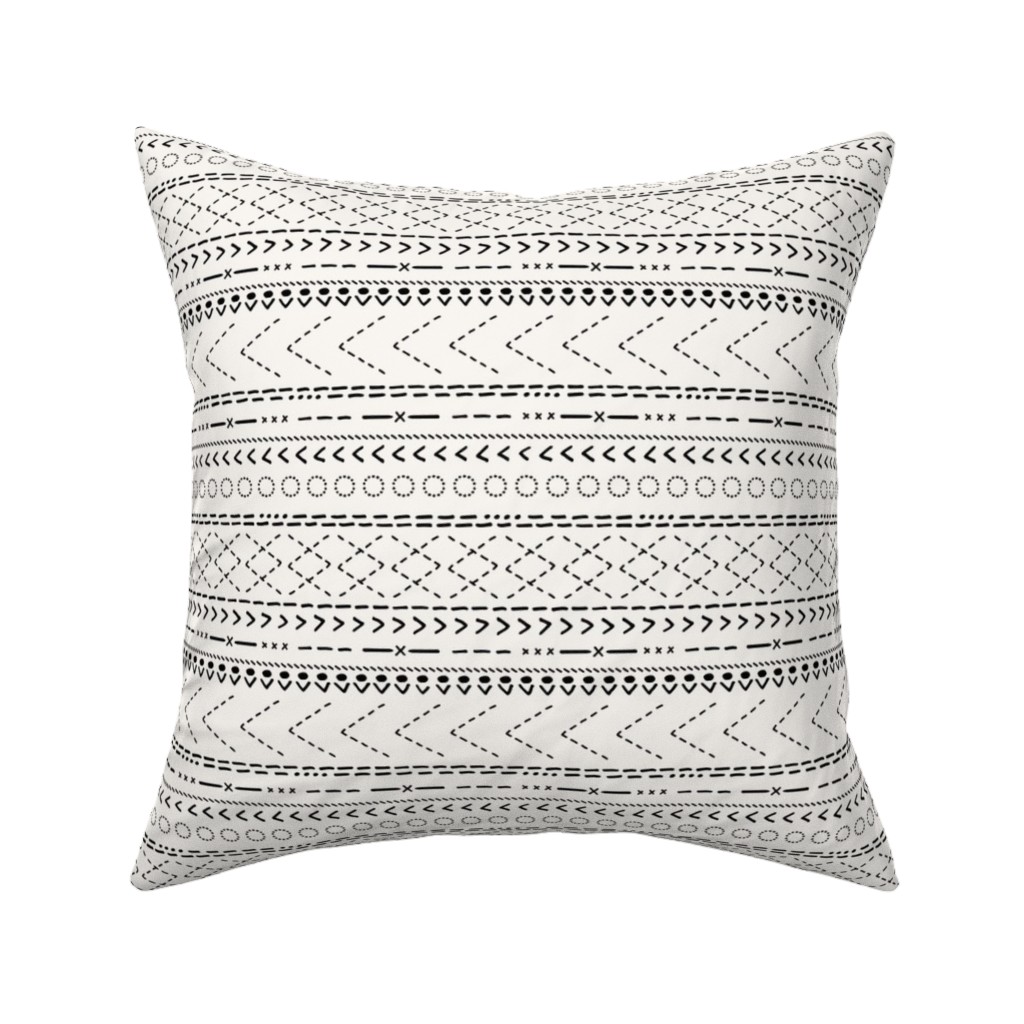 Minimal Mudcloth Bohemian - Light Pillow, Woven, Black, 16x16, Single Sided, Beige, Pearl