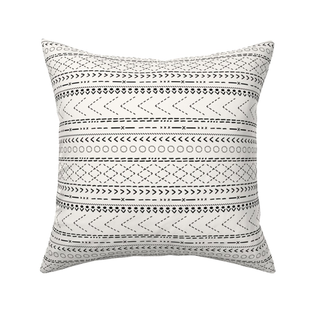 Minimal Mudcloth Bohemian - Light Pillow, Woven, Black, 16x16, Single Sided, Beige