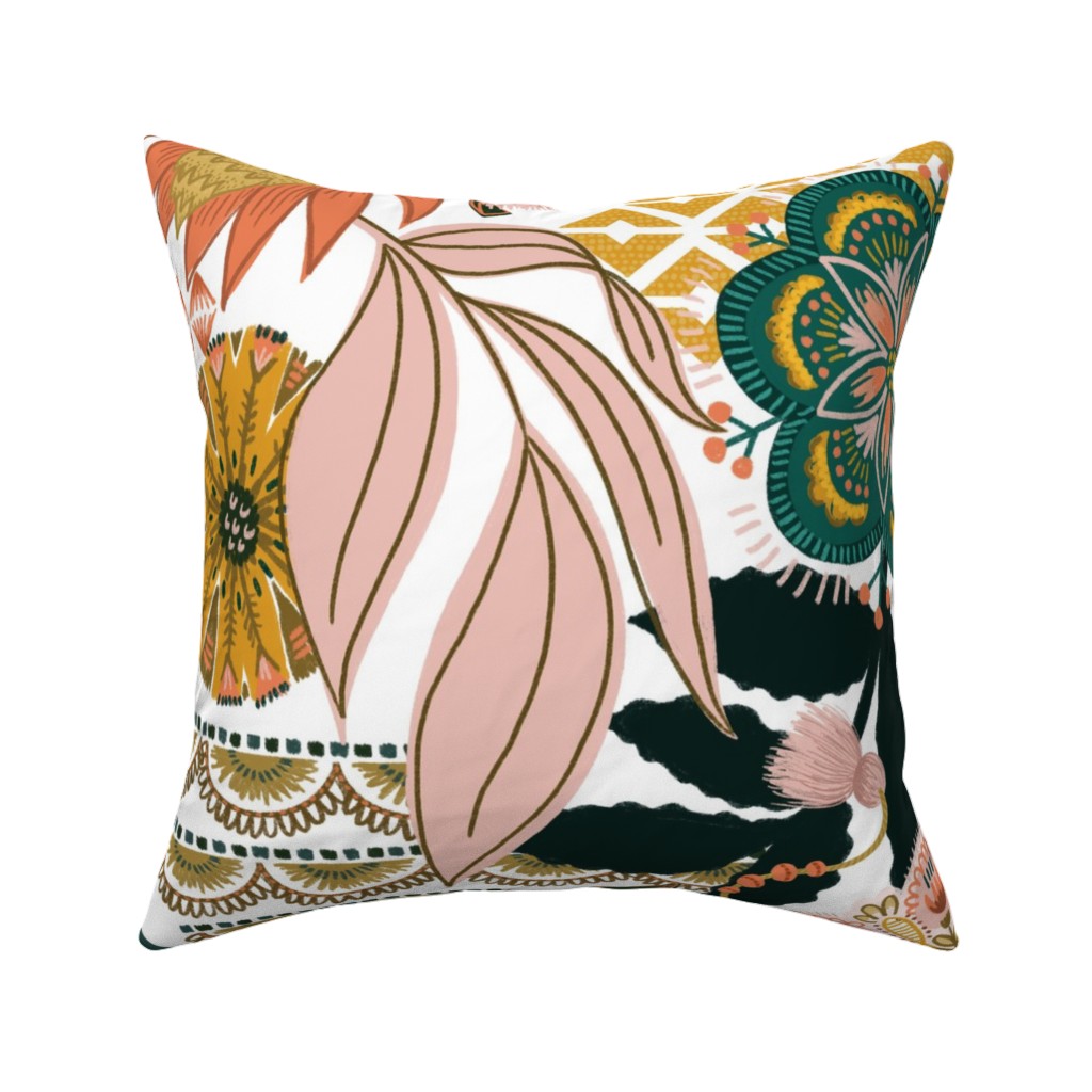 Boho Tropical Pillow, Woven, Black, 16x16, Single Sided, Multicolor