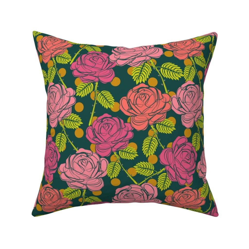 Roses - Shades of Pink Pillow, Woven, Black, 16x16, Single Sided, Pink