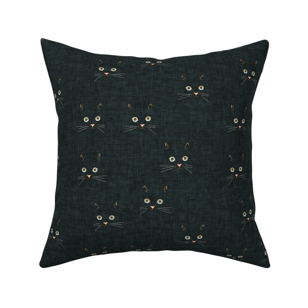 Cat Face - Black Pillow, Woven, Black, 16x16, Single Sided, Black, Black