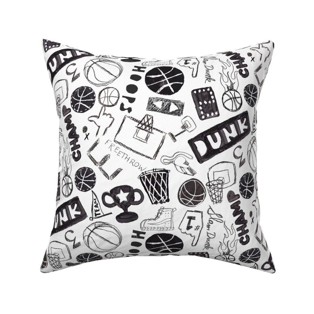 Basketball - Black and White Pillow, Woven, Black, 16x16, Single Sided, White, White