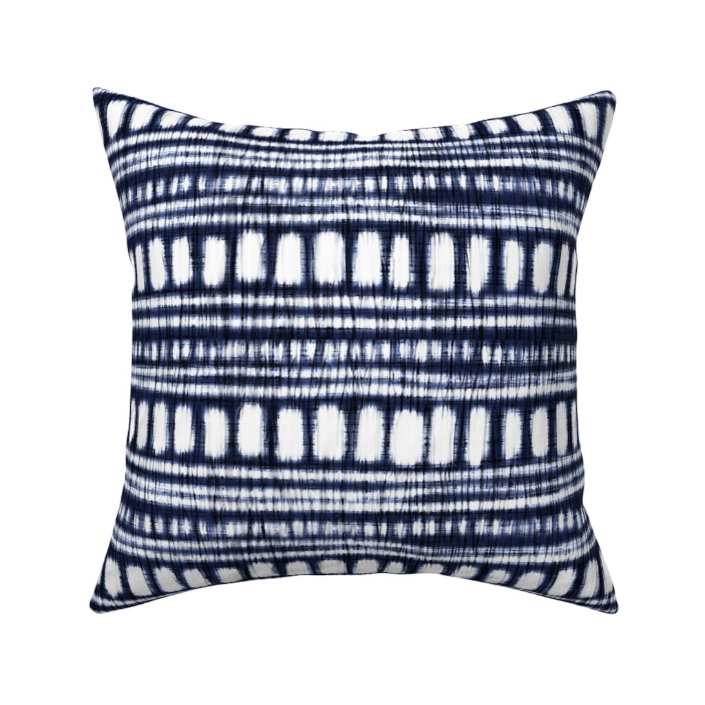 Shibori - Organic and Loose Lines and Dots Pillow, Woven, Black, 16x16, Single Sided, Blue, True Blue