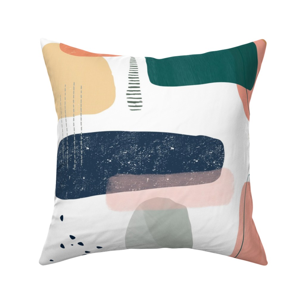 Abstract Minima - Multi on White Pillow, Woven, Black, 16x16, Single Sided, Multicolor