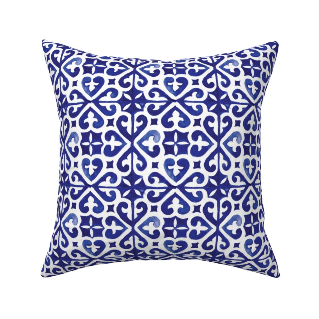 Lisbon Tiles Watercolor - Blue Pillow, Woven, Black, 16x16, Single Sided, Blue