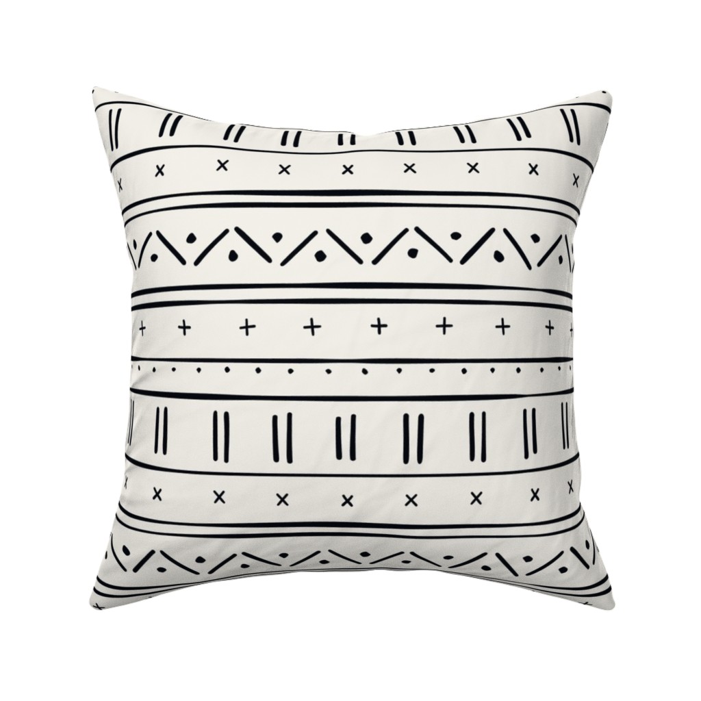 African Inspired Mudcloth - Black and Beige Pillow, Woven, Black, 16x16, Single Sided, Beige