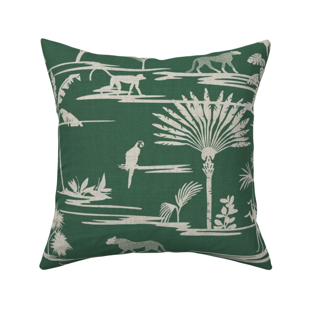 Jungle Thrive - Green Pillow, Woven, Black, 16x16, Single Sided, Green