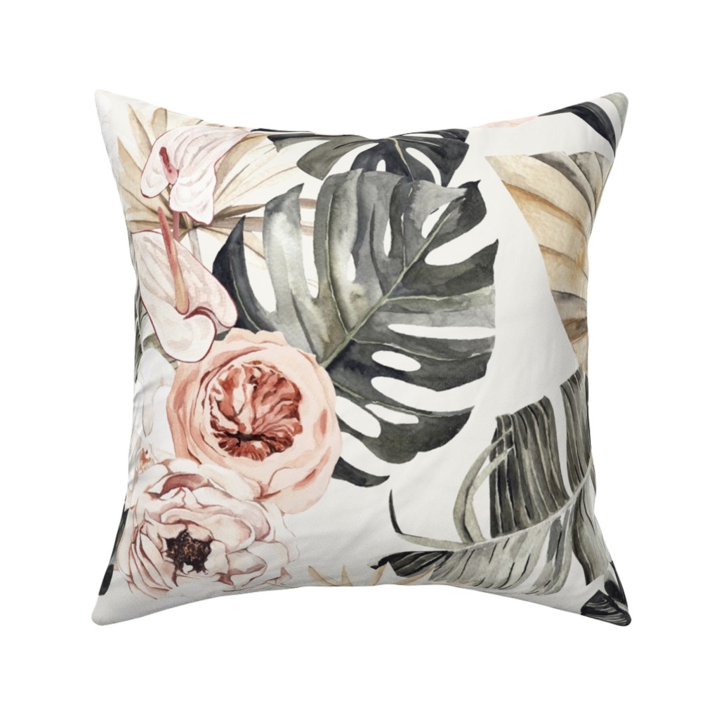 Paradise Palm, Peonies, and Tropical Plants - Multi Pillow, Woven, Black, 16x16, Single Sided, Multicolor