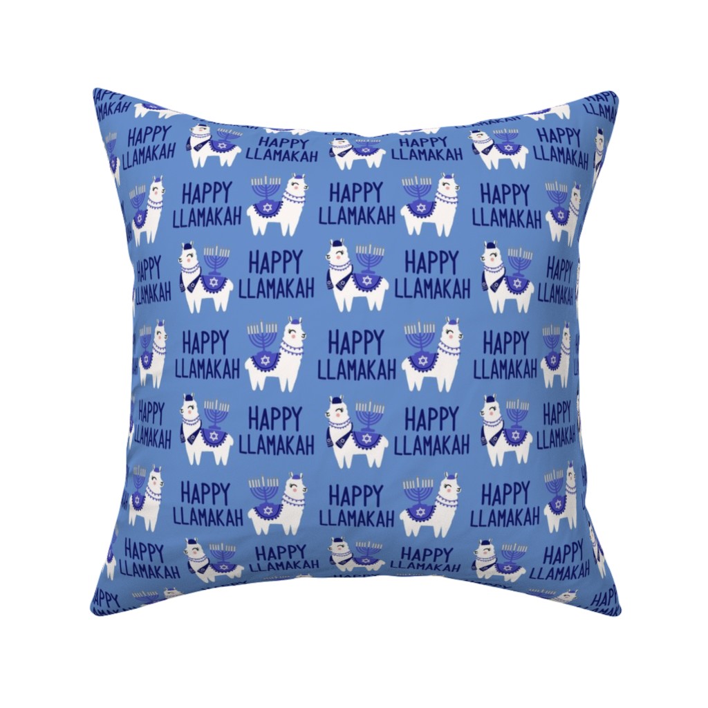 Happy Llamakah on Blue Pillow, Woven, Black, 16x16, Single Sided, Blue, True Blue