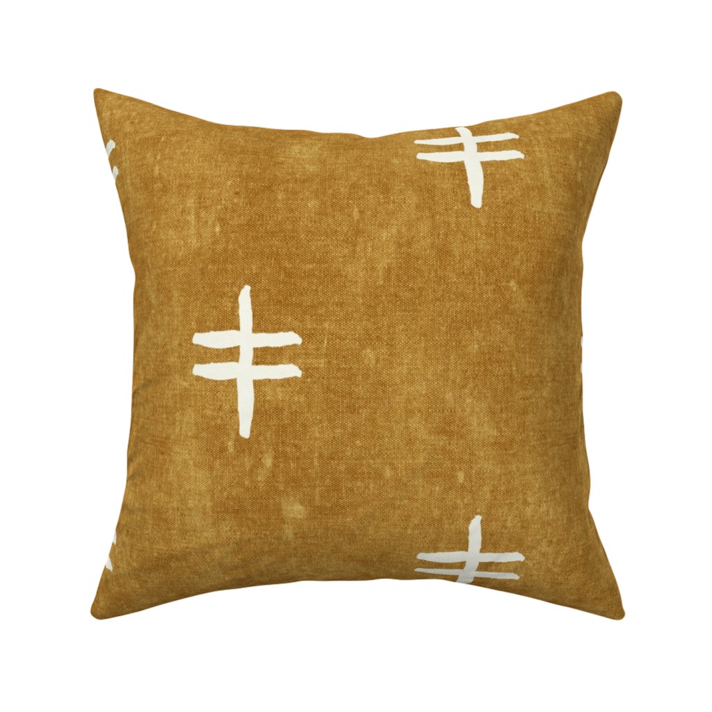 Double Cross Mudcloth Tribal - Mustard Pillow, Woven, Black, 16x16, Single Sided, Brown, Brown