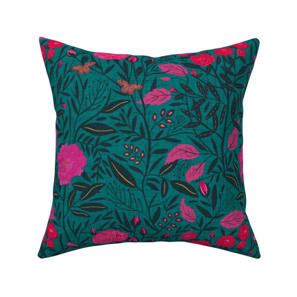 Modern Chintz Pillow, Woven, Black, 16x16, Single Sided, Green, Classic Green