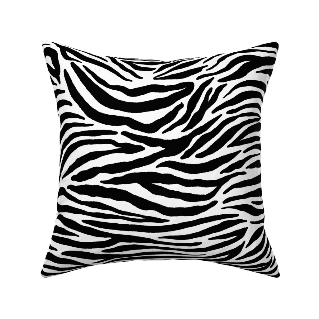 Zebra Print - Black and White Pillow, Woven, Black, 16x16, Single Sided, Black
