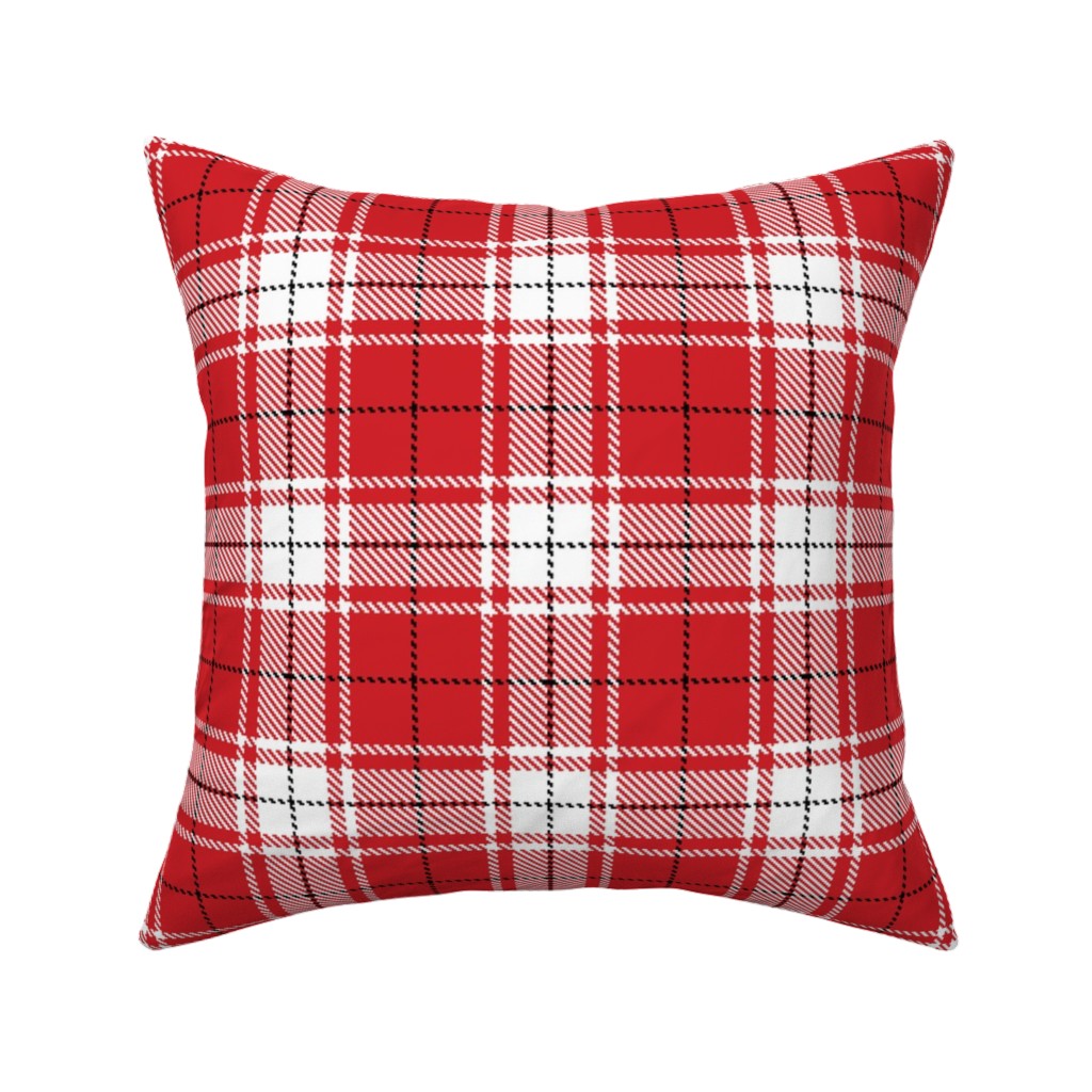 Tartan - White and Red Pillow, Woven, Black, 16x16, Single Sided, Red, Red