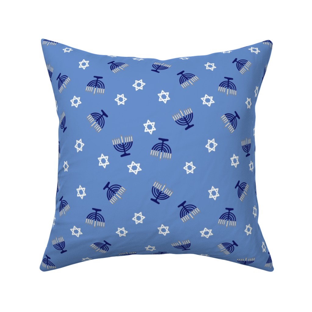 Hanukkah - Blue Pillow, Woven, Black, 16x16, Single Sided, Blue