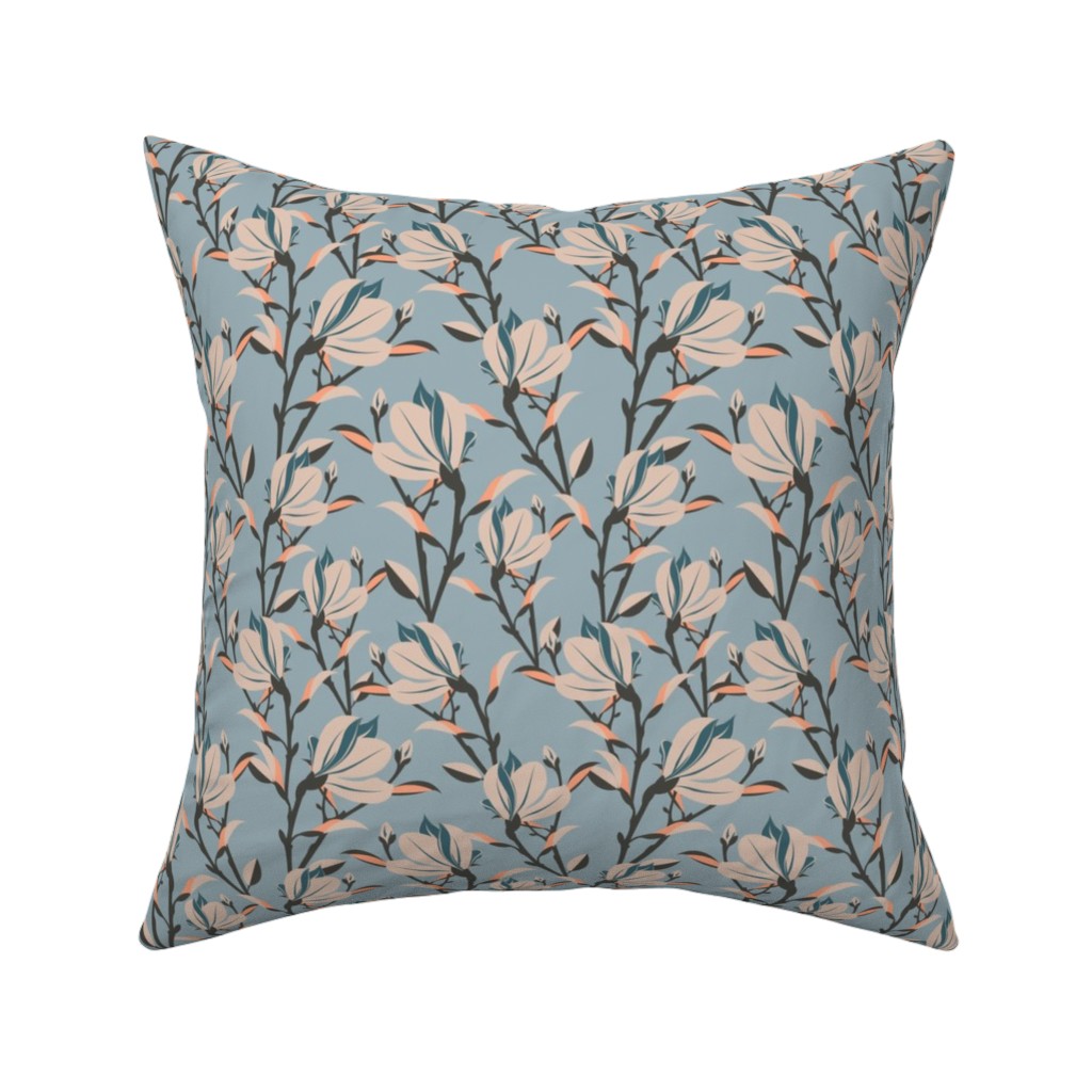 Magnolia -Dusty Blue Pillow, Woven, Black, 16x16, Single Sided, Blue, True Blue