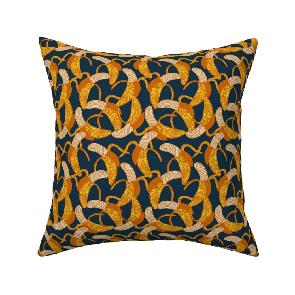 Peeled Banana - Yellow on Navy Pillow, Woven, Black, 16x16, Single Sided, Yellow, Classic Yellow